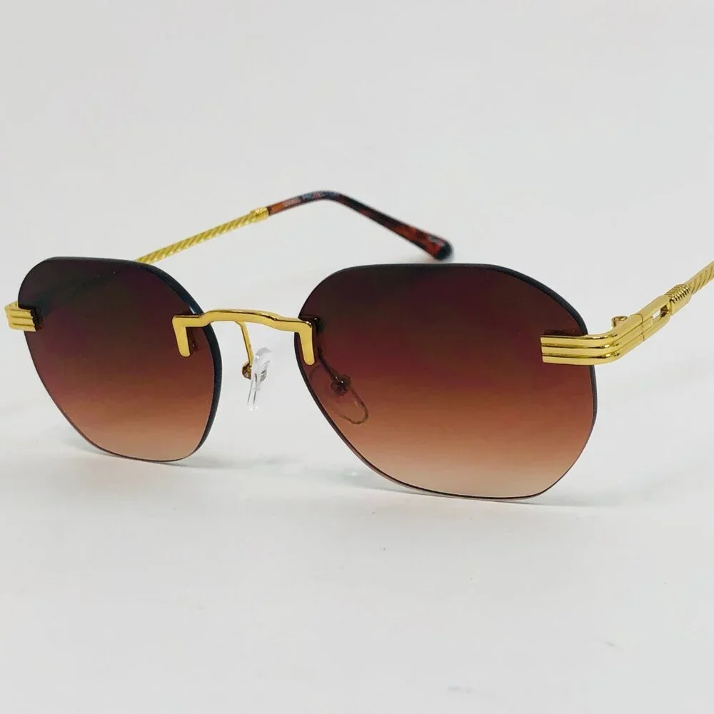 Men Sunglasses Brown‎ Lens Square Gold Frame Street Wear Light Weight Lentes New